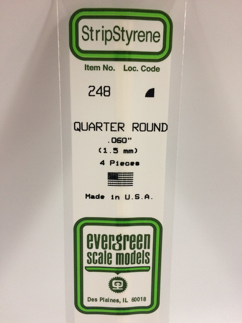 Styrene Quarter Round .060" (1.5mm) Length: 14" (35cm) 4pcs 248