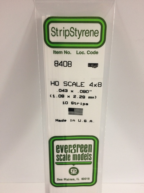 Styrene HO Scale Strips (4x8) .043 x .090" (1.09 x 2.29mm) Length: 14" (35cm) 10pcs 8408