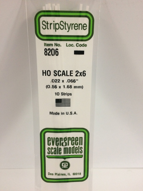 Styrene HO Scale Strips (2x6) .022 x .066" (0.56 x 1.68mm) Length: 14" (35cm) 10pcs 8206