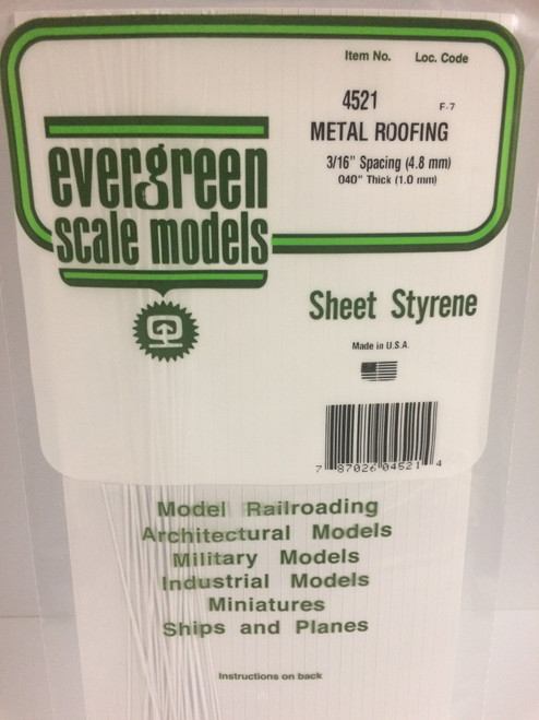 Styrene Standing Seam Roof (Metal Roofing) 6" x 12" (15 x 30cm) Spacing: 3/16" (4.8mm) Thickness: .040" (1.0mm) 1pce 4521