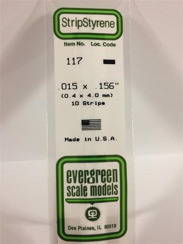 Styrene Strip .015 x .156" (0.4 x 4.0mm) Length: 14" (35cm) 10pcs 117