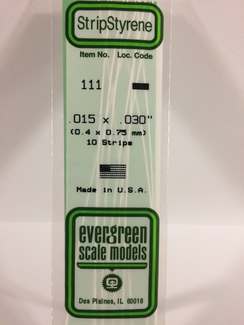 Styrene Strip .015 x .030" (0.4 x 0.75mm) Length: 14" (35cm) 10pcs 111