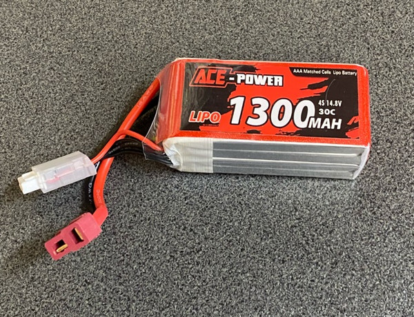 14.8v Lipo Battery 4S 1300mah 30C Deans Connector ACE1300SC304DEAN