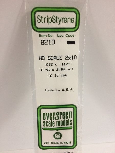 Styrene HO Scale Strips (2x10) .022 x .112" (0.56 x 2.84mm) Length: 14" (35cm) 10pcs 8210