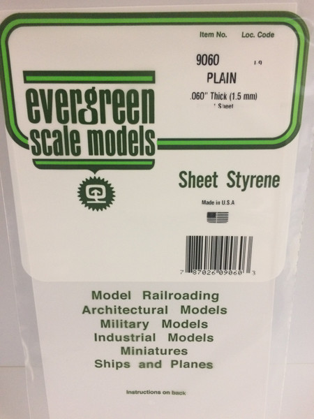 Styrene Plain Sheet 6 x 12" .060 (1.5mm) Thickness: .060" (1.5mm) 1pce 9060