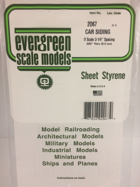 Styrene O Scale Freight Car Siding 6" x 12" (15 x 30cm) Spacing: 3-1/4" Thickness: .020" (0.5mm) 1pce 2067