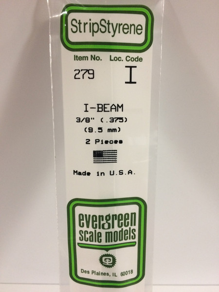 Styrene I-Beam 3/8" (.375") (9.5mm) Length: 14" (35cm) 2pcs 279