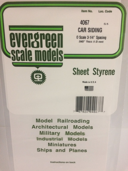 Styrene O Scale Freight Car Siding 6" x 12" (15 x 30cm) Spacing: 3-1/4" Thickness: .040" (1.0mm) 1pce 4067