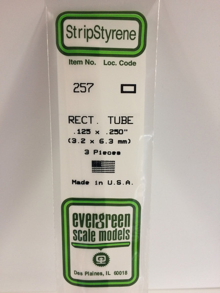 Styrene Rectangular Tube .125 x .250" (3.2x6.3mm) Length: 14" (35cm) 3pcs 257