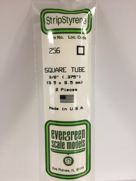 Styrene Square Tube 3/8" (.375") (9.5x9.5mm)  Length: 14" (35cm) 2pcs 256