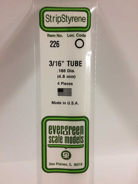 Styrene Round Tube 3/16" (.188 dia) (4.8mm) Length: 14" (35cm) 4pcs 226