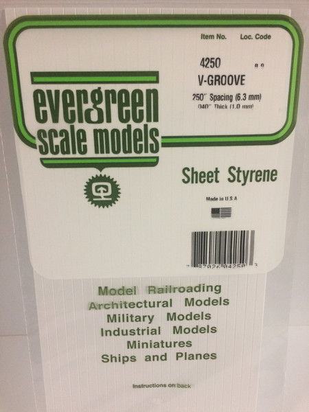 Styrene V-Groove Siding 6" x 12" Spacing: .250"  EG4250