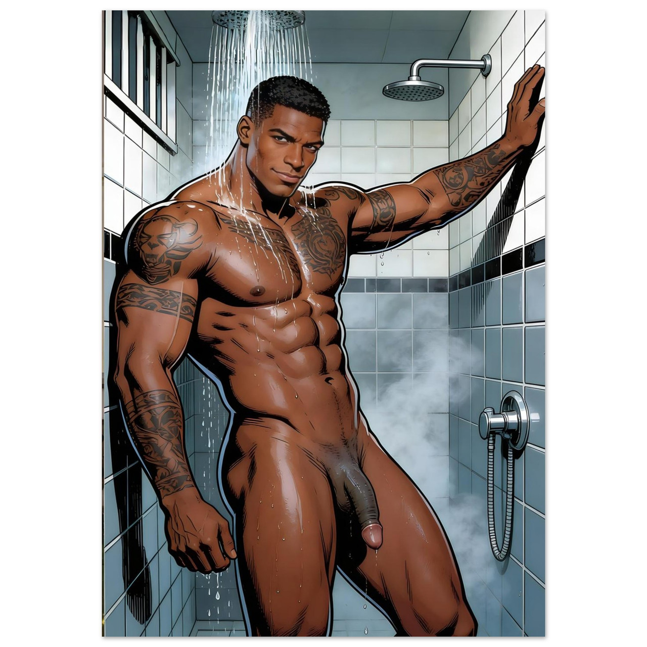 Shower Block King Giclée Print – Queer Tattooed Pin-Up Art