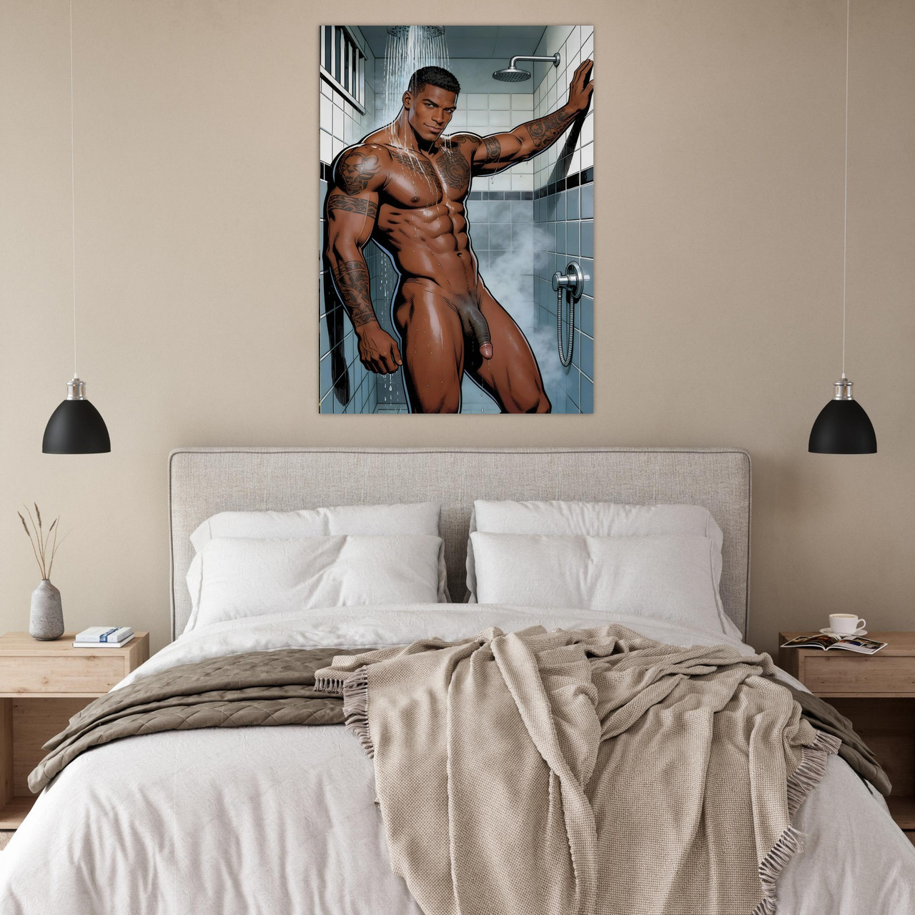 Shower Block King Giclée Print – Queer Tattooed Pin-Up Art