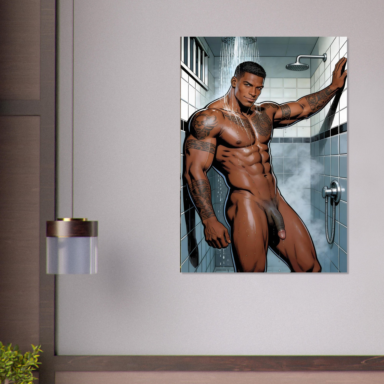 Shower Block King Giclée Print – Queer Tattooed Pin-Up Art