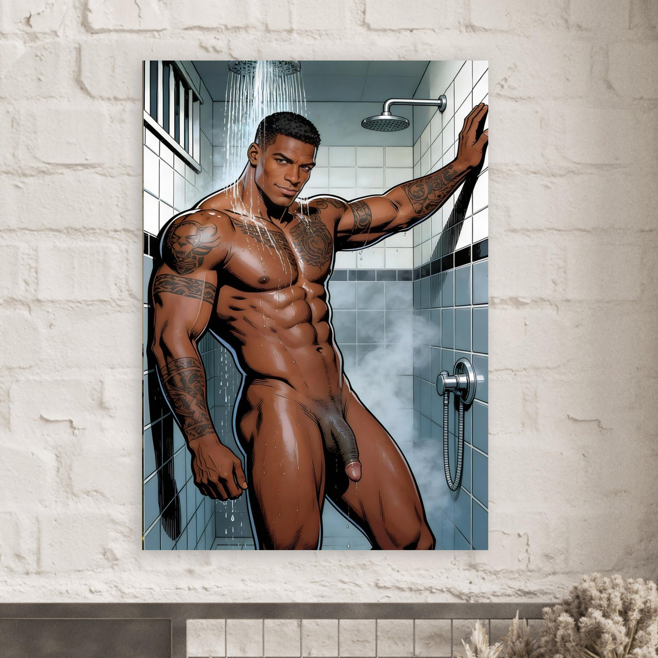 Shower Block King Giclée Print – Queer Tattooed Pin-Up Art
