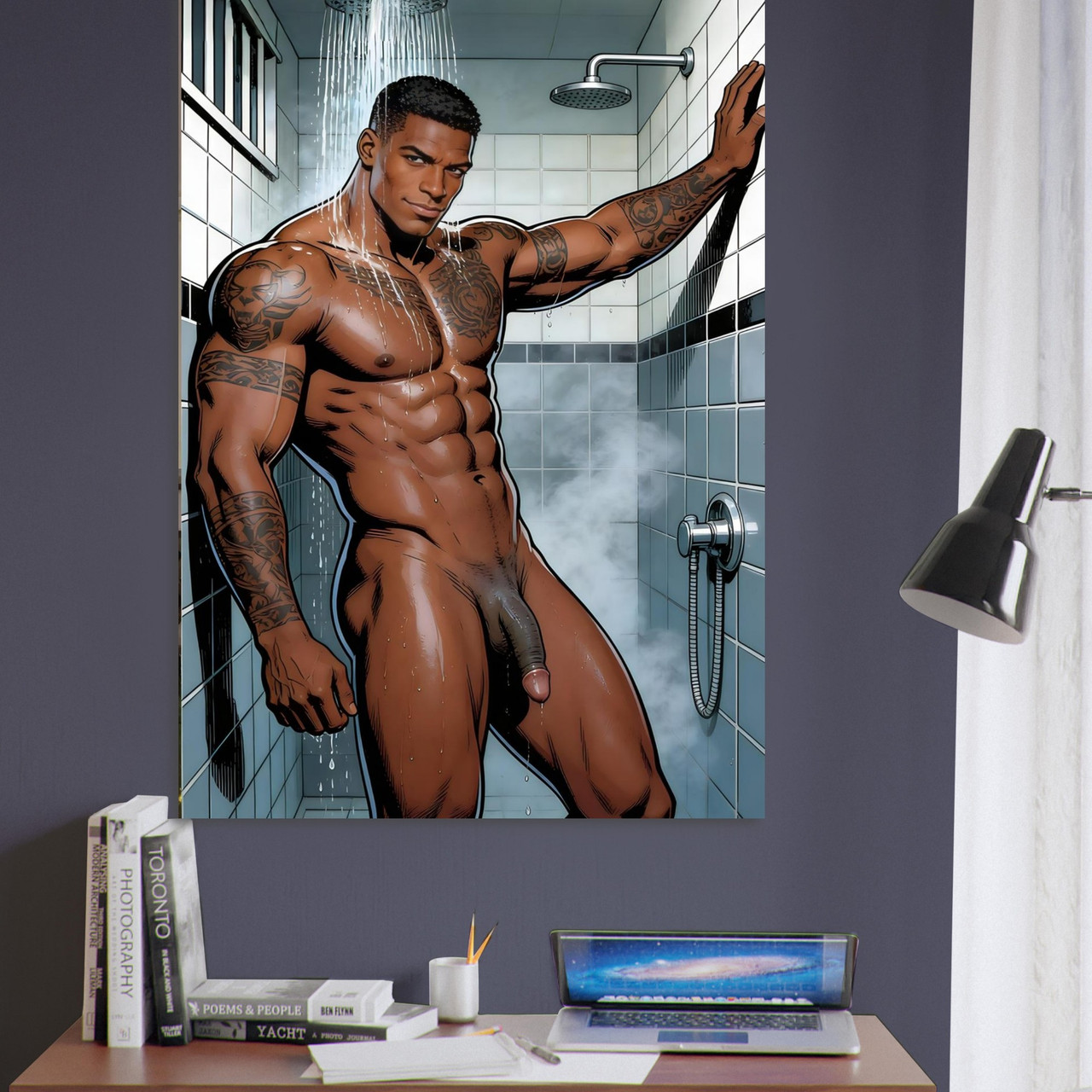 Shower Block King Giclée Print – Queer Tattooed Pin-Up Art