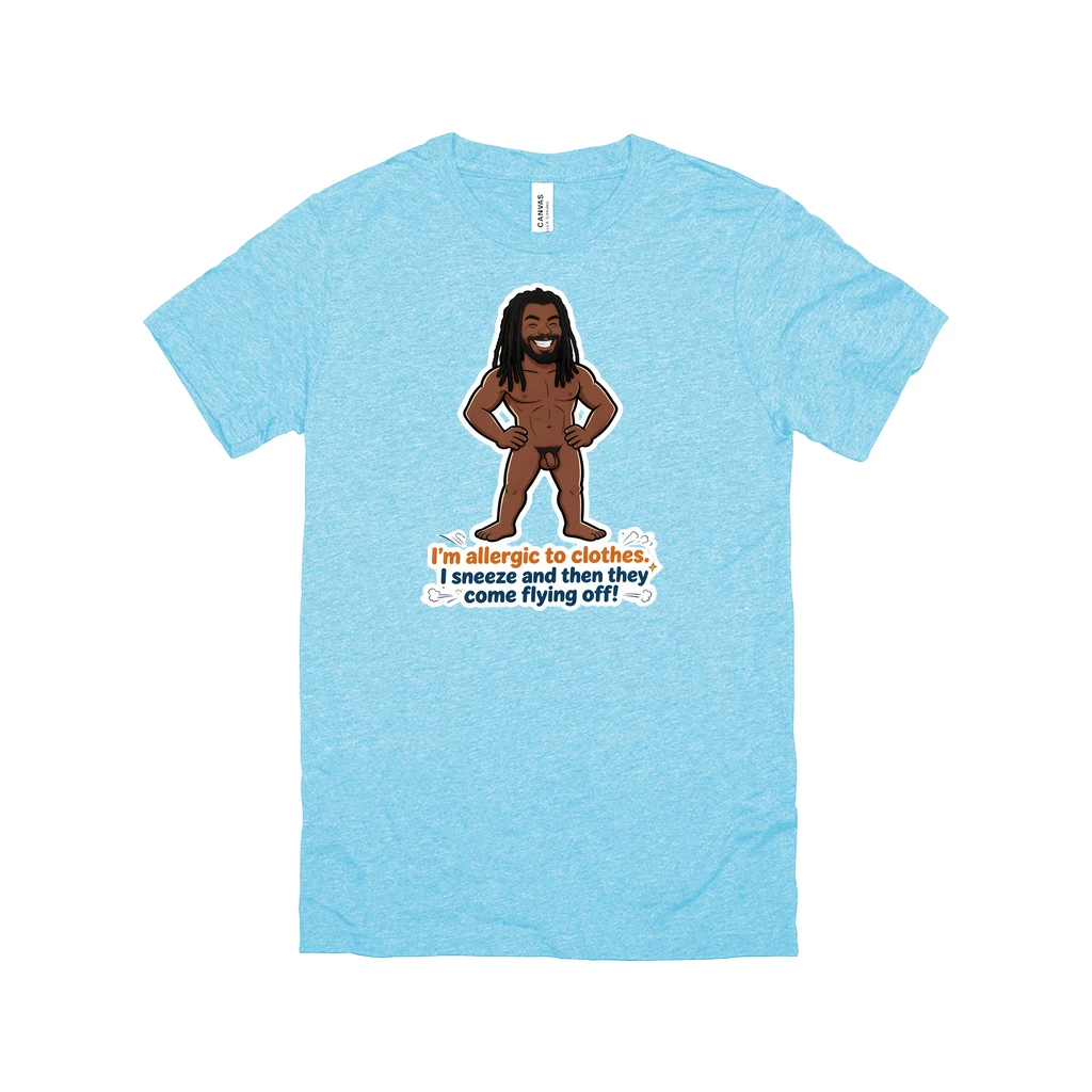 Allergic to Clothes T-Shirt Featuring Enzo | Funny Nudist Tee