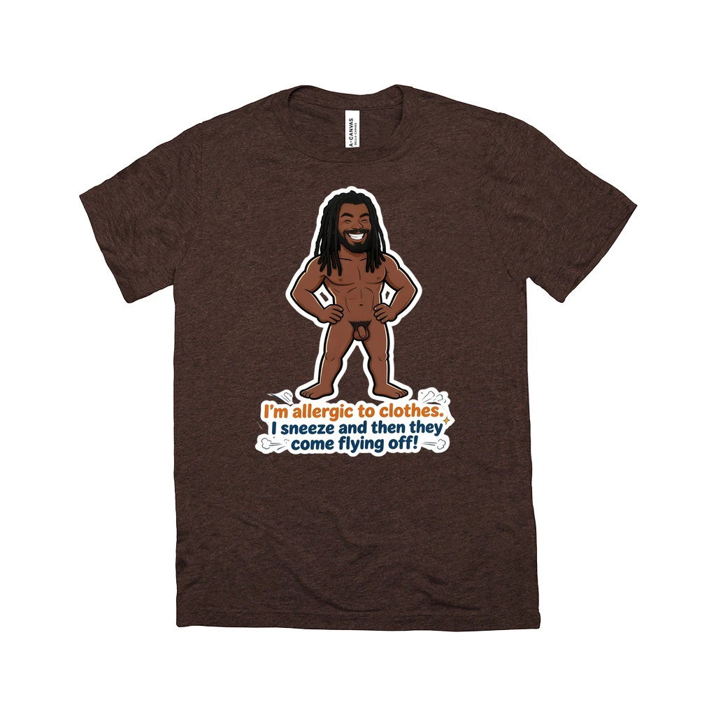 Allergic to Clothes T-Shirt Featuring Enzo | Funny Nudist Tee