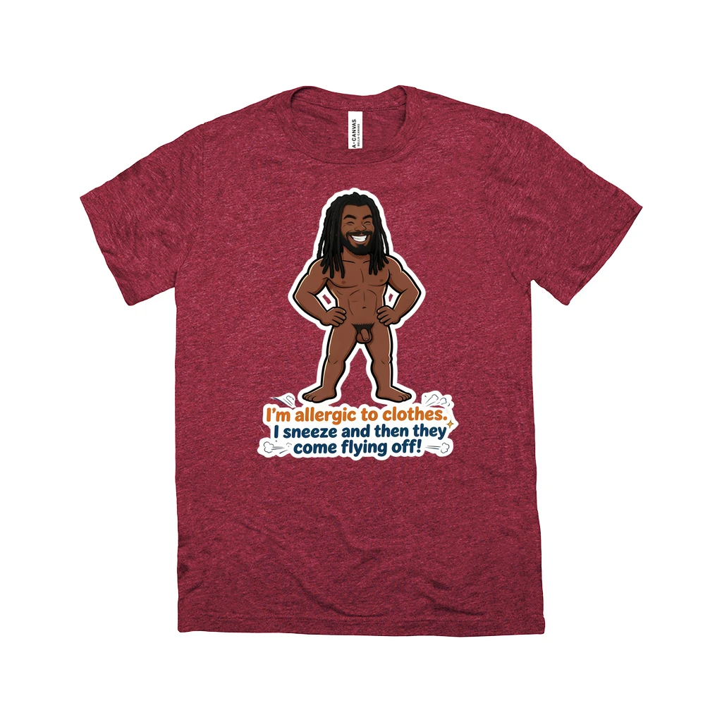 Allergic to Clothes T-Shirt Featuring Enzo | Funny Nudist Tee
