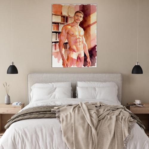 Quiet Between the Shelves Giclée Print – Sensual Male Portrait Art