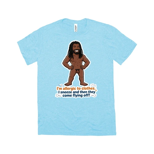 Allergic to Clothes T-Shirt Featuring Enzo | Funny Nudist Tee