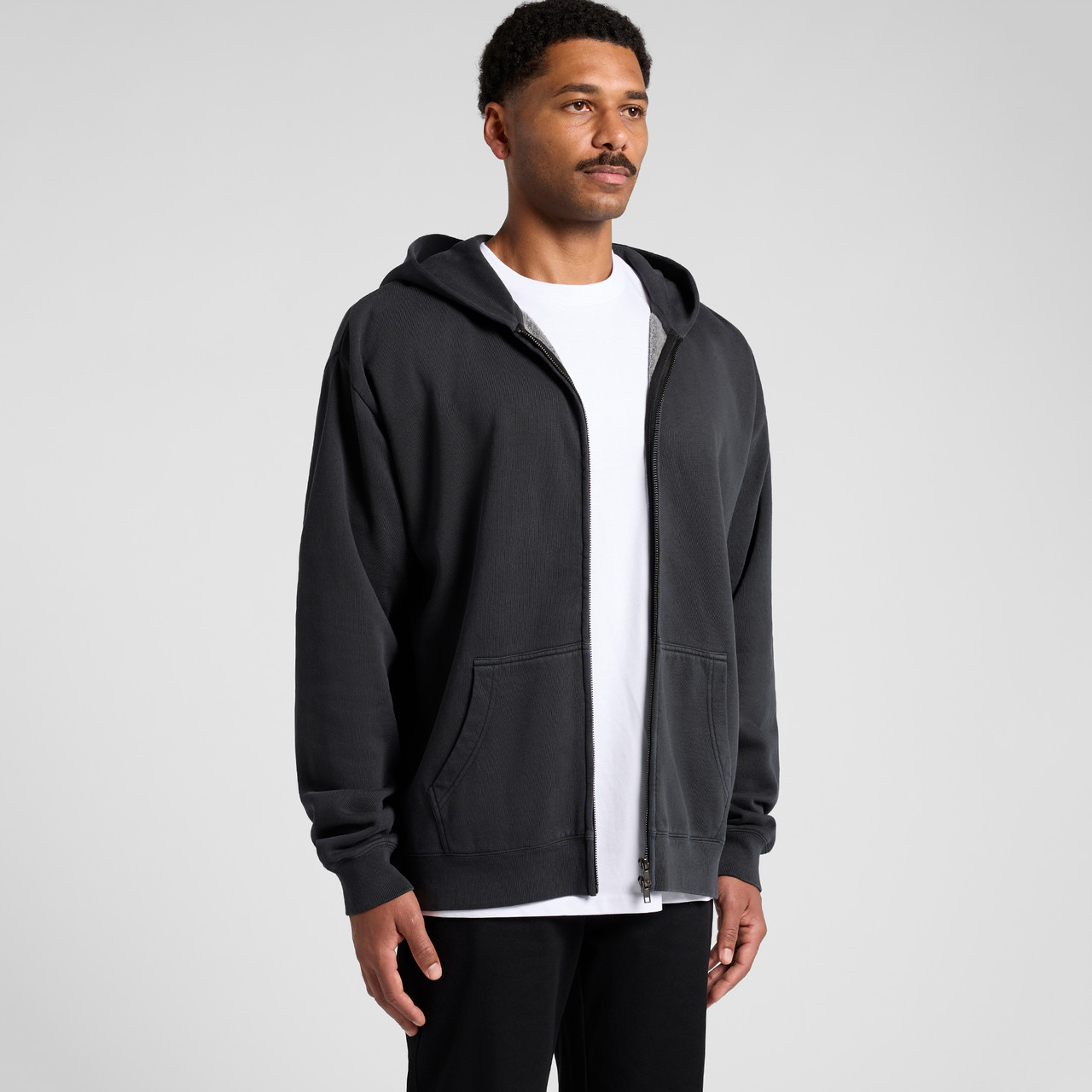 【スミクロ（05）】Ari Relaxed Faded Dye Sweatshirt Faded Rivet Full-Zip Wide Short Fit Hoodie