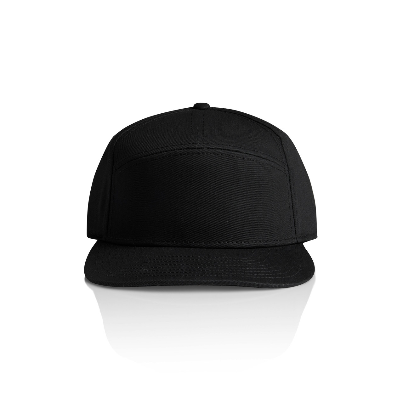 AS Colour 1184 Stock 7-Panel Cap Black front view for custom printing
