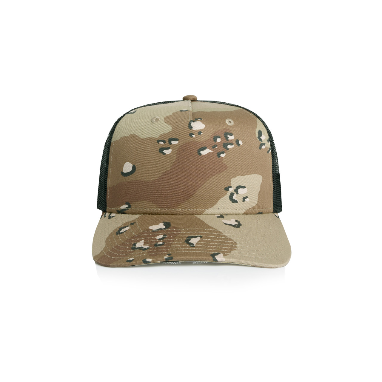 AS Colour 1110C Stock Contrast Trucker Desert Camo/Black front view for custom printing