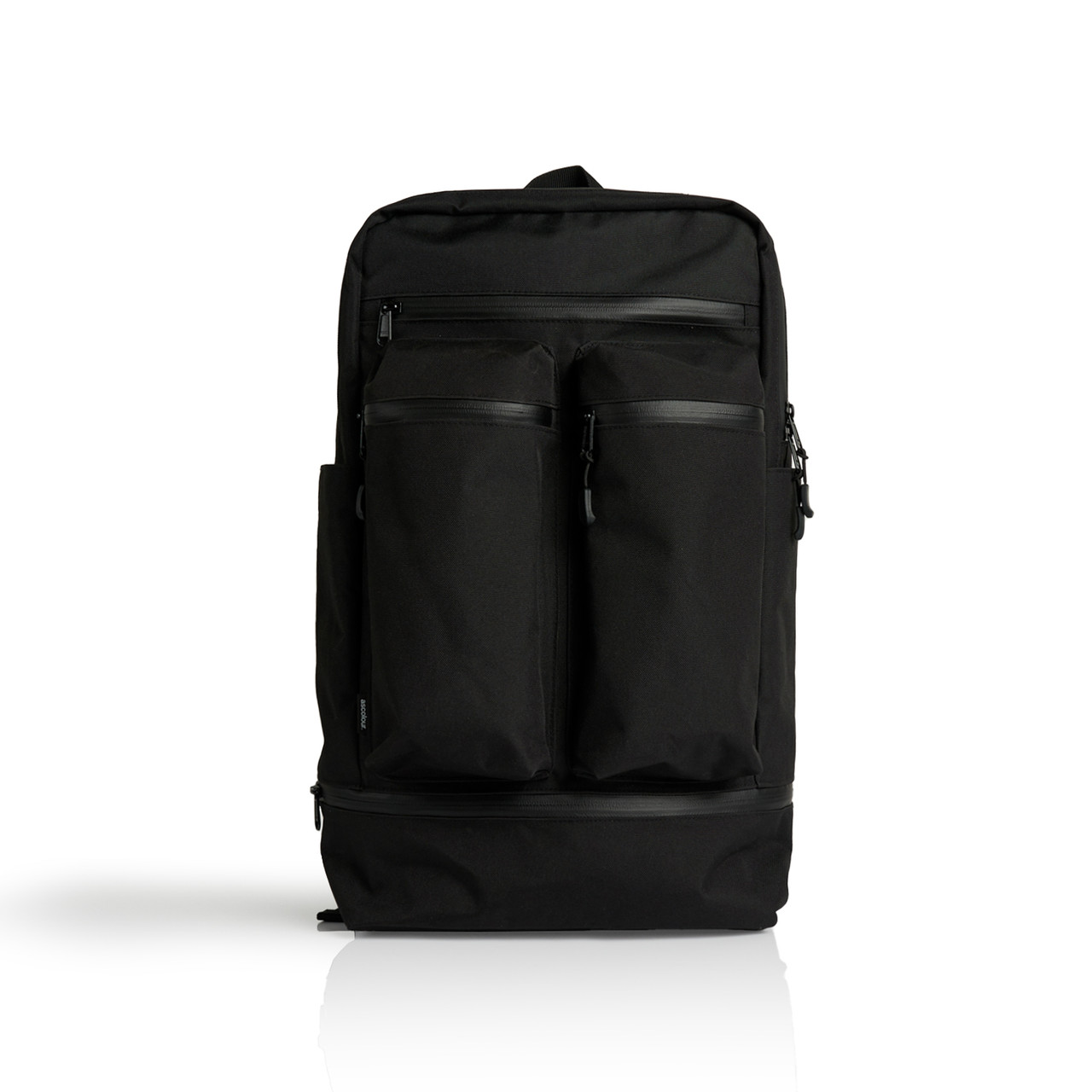 AS Colour 1030 Recycled Travel Backpack Black front view for custom printing