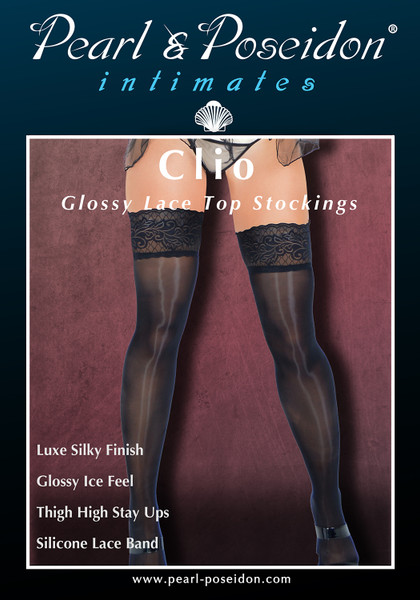 Clio - Lace Top Glossy Ice Sheer Thigh High Stay Up Stockings Hold Ups