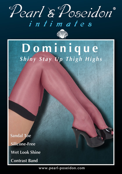 Dominique oil shine thigh high black band stay up stockings | Pearl & Poseidon
