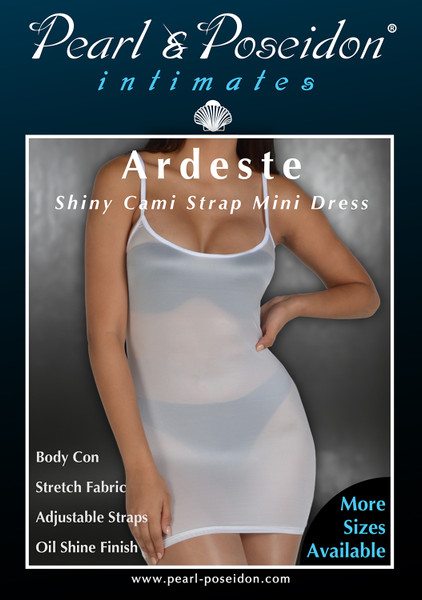 Ardeste oil shine sheer nylon cami strap mini dress | Pearl & Poseidon