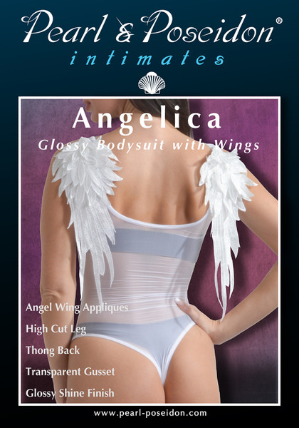 Angelica - Glossy Thong Bodysuit with Angel Wing Detailed Back