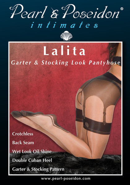 Lalita shiny Cuban heel back seam stocking look pantyhose | Pearl & Poseidon