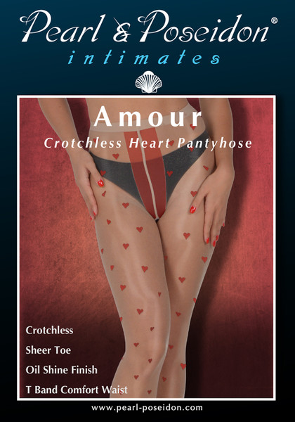 Amour oil shine heart pattern crotchless pantyhose | Pearl & Poseidon