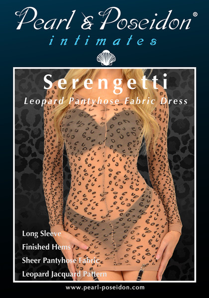 Serengetti - Leopard Pattern Long Sleeve Dress in Sheer Pantyhose Fabric