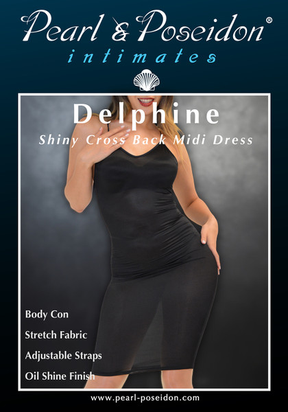 Delphine oil shine sheer nylon midi cami strap dress | Pearl & Poseidon