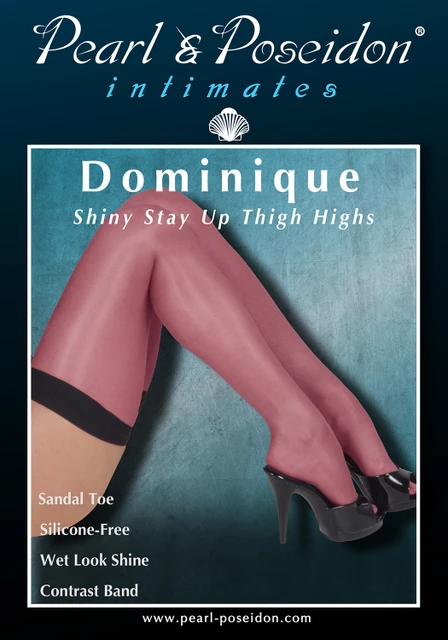 Dominique oil shine thigh high black band stay up stockings | Pearl & Poseidon