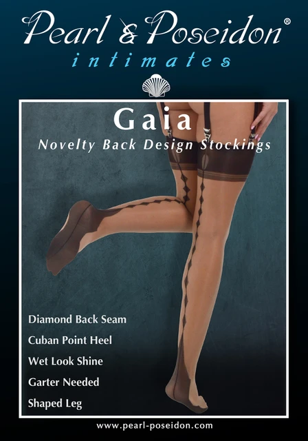 Gaia oil shine thigh high back seam stay up stockings | Pearl & Poseidon