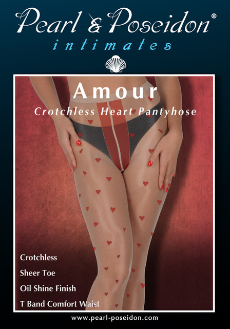 Amour oil shine heart pattern crotchless pantyhose | Pearl & Poseidon