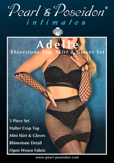 Adelle mesh net 3 piece lingerie rhinestone set | Pearl & Poseidon