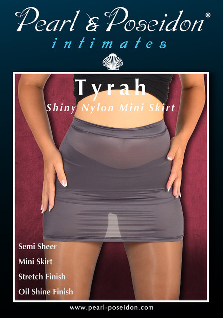 Tyrah oil shine sheer nylon mini skirt | Pearl & Poseidon