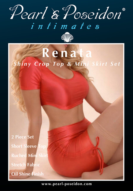 Renata shiny crop top and mini skirt set for boudoir | Pearl & Poseidon