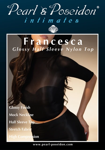 Francesca glossy sheer nylon short sleeve top | Pearl & Poseidon