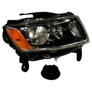 Crown Automotive 68110996AD Right Headlight Assembly w/ Silver Bezels for 2014-2015 Jeep WK Grand Cherokee w/ Halogen Lamps, Includes Bulbs