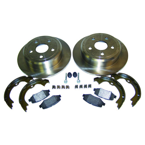 Crown Automotive 52060147K Rear Disc Brake Service Kit for 2007-2018 Jeep JK Wrangler, Includes 2 Rotors, 1 Brake Pad Set, Parking Brake