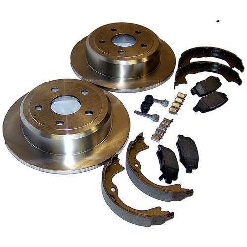 Crown Automotive 52060147K Rear Disc Brake Service Kit for 2007-2018 Jeep JK Wrangler, Includes 2 Rotors, 1 Brake Pad Set, Parking Brake