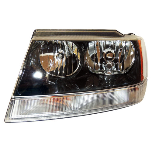Crown Automotive 55155129AJ Left Headlight w/o Headlamp Leveling for Jeep 1/15/2002-2004 WJ Grand Cherokee - Black, Clear Plastic