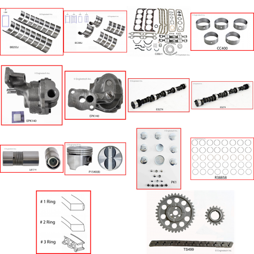Enginetech MKC307 Master Engine Rebuild Kit for 1968-1973 Chevy 307 5.0L V8 .060" Over Bore (3.935")
